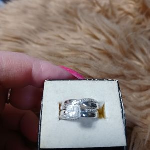 Princess cut diamond ring 1/4 ctw size 6 and 1/2 with matching band sterling sil